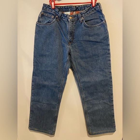Carhartt Jeans Womens 8x28 Blue Flannel Lined Cowgirl Work Relaxed WB172 VIO HEM - Picture 3 of 10